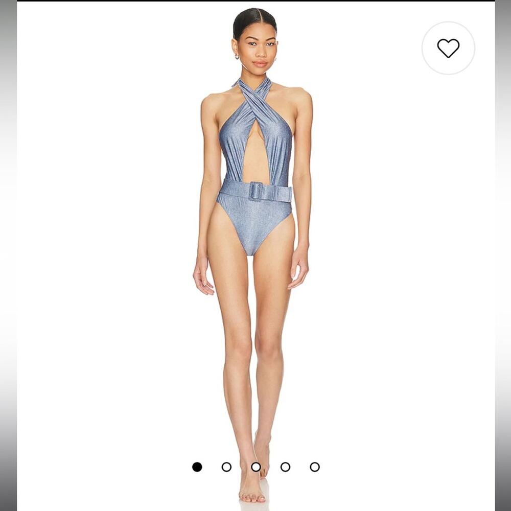 PQ swim Alex indie blue belted one piece bikini swimwear size small NEW
